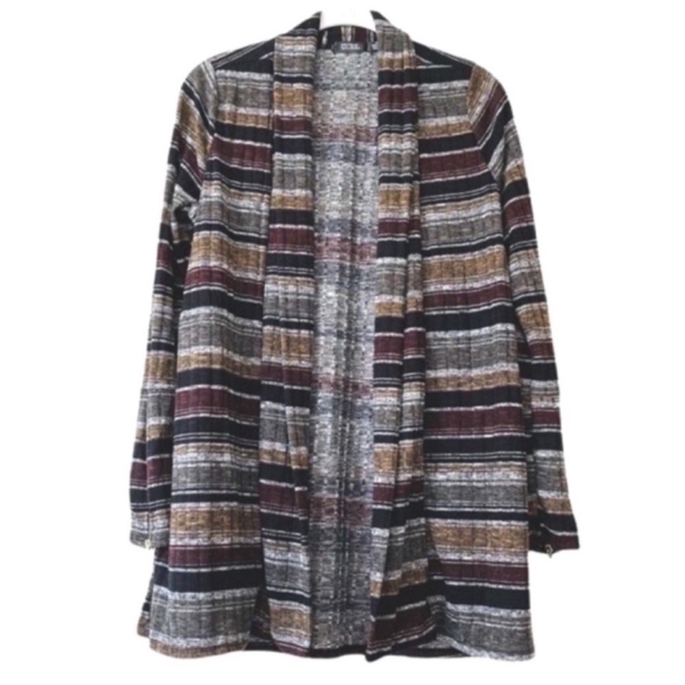 NEW CURE Long Line Cardigan Sweater Jacket Zipper Sleeves Black Brown Tan Size S